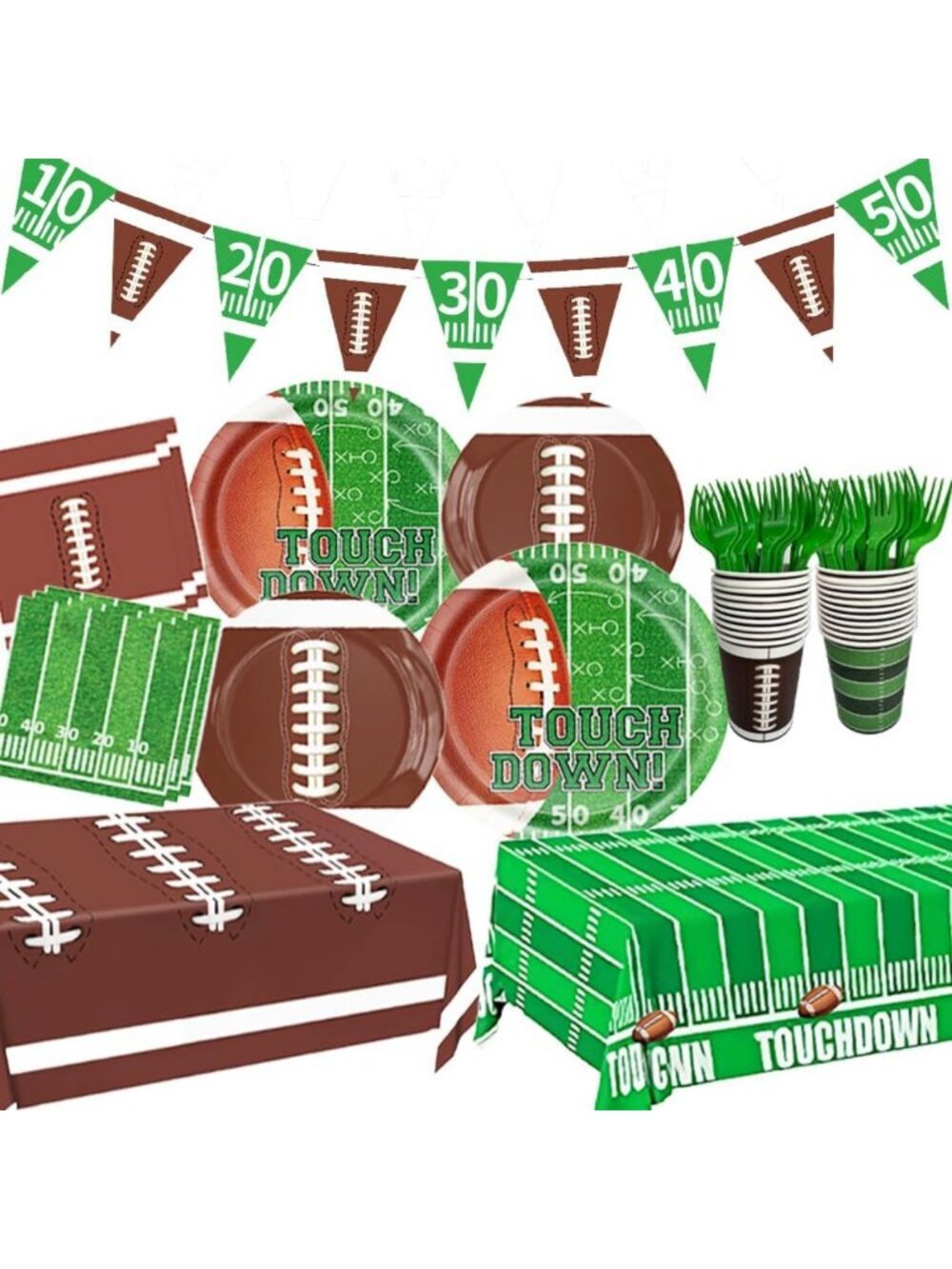 Football Birthday Party Decorations Kit for 20 - Plates, Cups, Napkins & Banner
